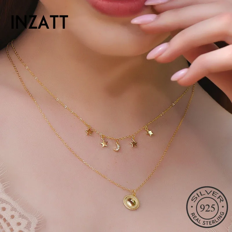 INZATT, настоящее 925 пробы, серебро, Минималистичная звезда, Круглый Кулон, Колье, Ожерелье для модных женщин, вечерние ювелирные изделия, аксессуары
