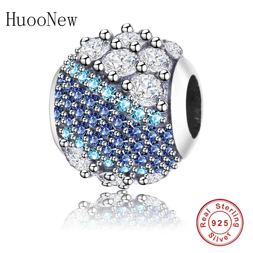 

Blue Crystal Clear Zircon Beads Fit Original Charms Bracelet Pulseiras 925 Sterling Silver Jewelry Gift Bangles Berloque