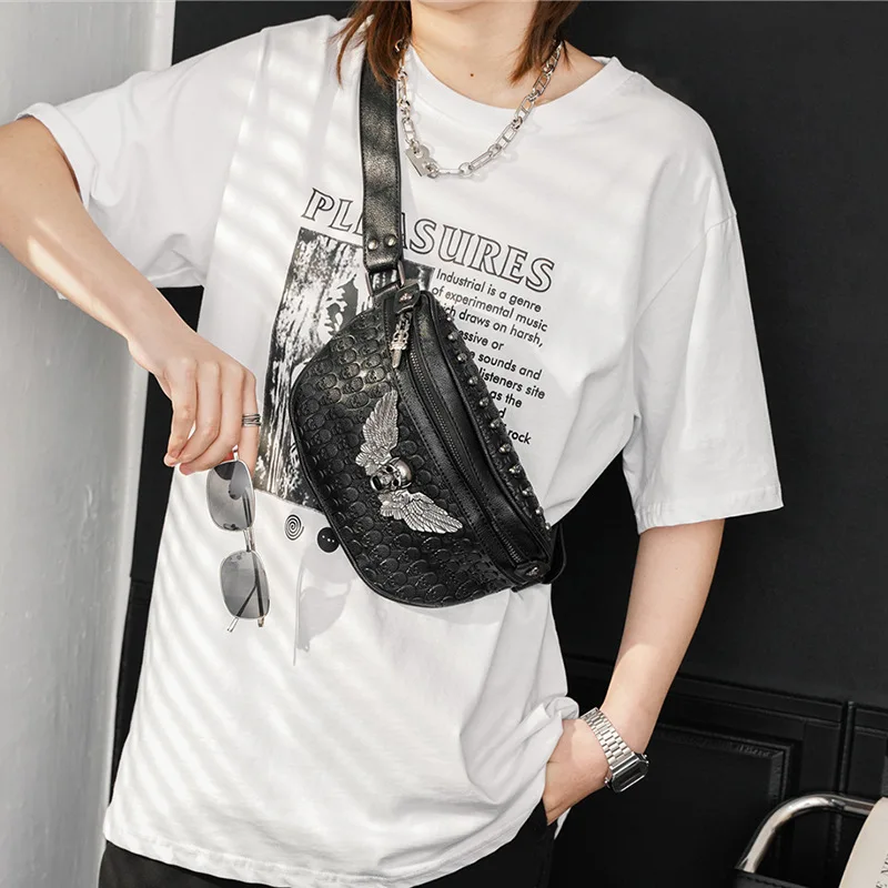 Fashion Rivet Chest Bag Men Waist Ghost Head Shoulder Hip Hop Skull Men's Pack Crossbody Sling |
