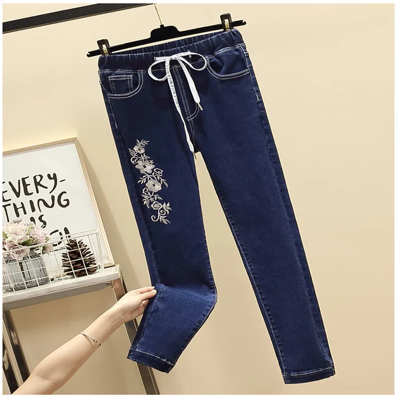 Large size Women Straight Jeans Vintage high waist jeans long Pants Cowboy embroidery Plus Size Woman Streetwear | Женская одежда