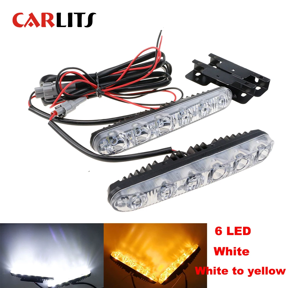 6 LED Daytime Running Light Car Headlight Warning Driving Fog Lamp Auto Head DC 12v 6000K White Fish Shape Bulb DRL 2PCS CJ