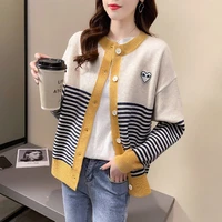 spring 2022 new baggy women sweater casual pull femme coat knit cardigan stripe blouse love heart cashmere sueter clothes mujer