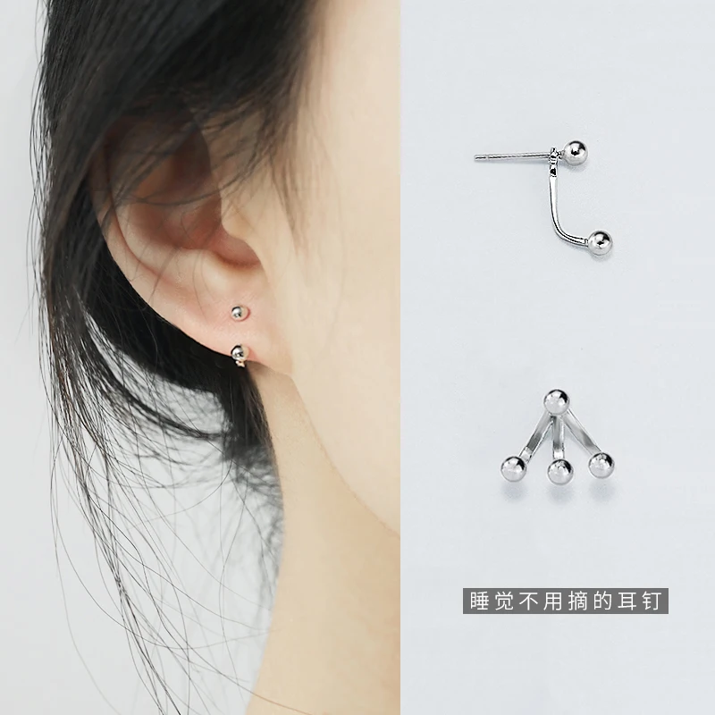 Хит продаж серебряные асимметричные серьги-гвоздики с бусинами три бобы серьги