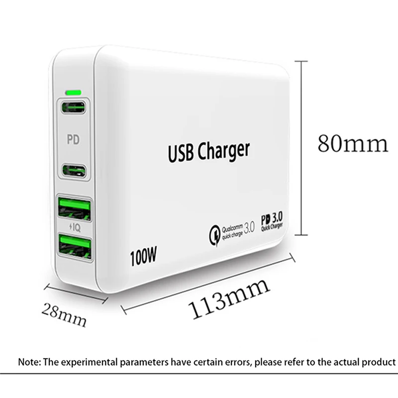 

100W 4-Port Power Adapter PD100W/65W/45W/18W QC4.0/PPS Charger 5A For TYPE C Thunderbolt 3 Laptops iPhone12/SE S10/S20/Note 10/9