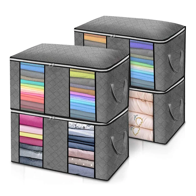 

4 X Clothes Storage Bag Large Capacity Clothes Storage Bag Home Organizer Foldable for Comforters Blankets Bedding