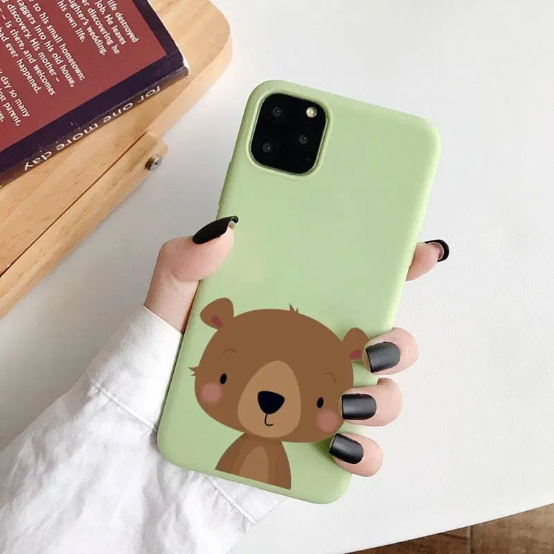 

Cartoon Bear cute funny Phone Case Candy Color for iPhone 6 7 8 11 12 s mini pro X XS XR MAX Plus