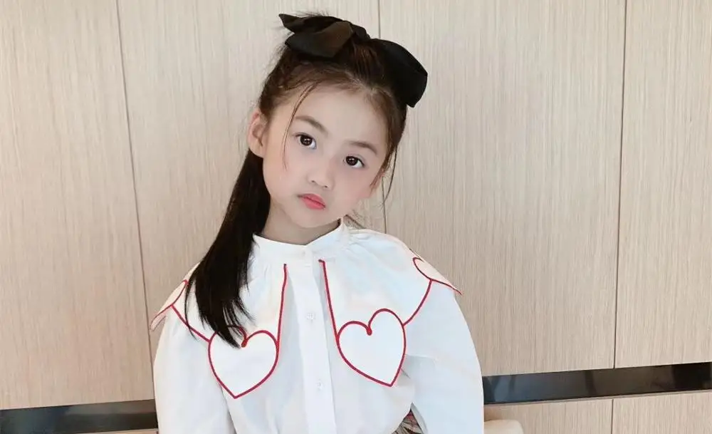 

kids tops baby girls clothes cotton Sweet girl shirt cute big love lapel white long sleeve shirt girls clothes