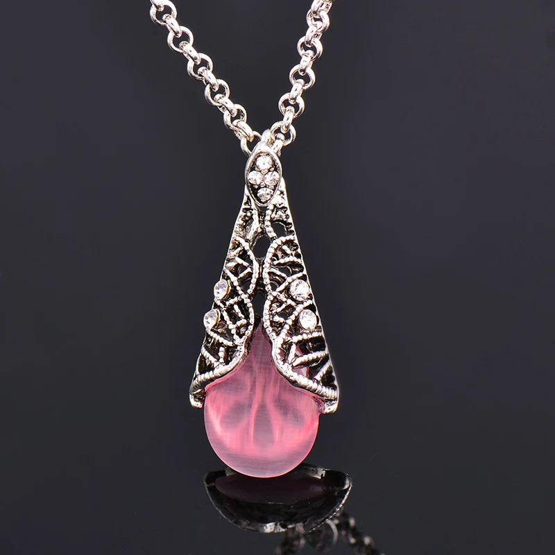 KIOOZOL Women Classic Fashion Black Pink Blue Opal Pendant Choker Necklace For Women Statement Jewelry 649 DP1