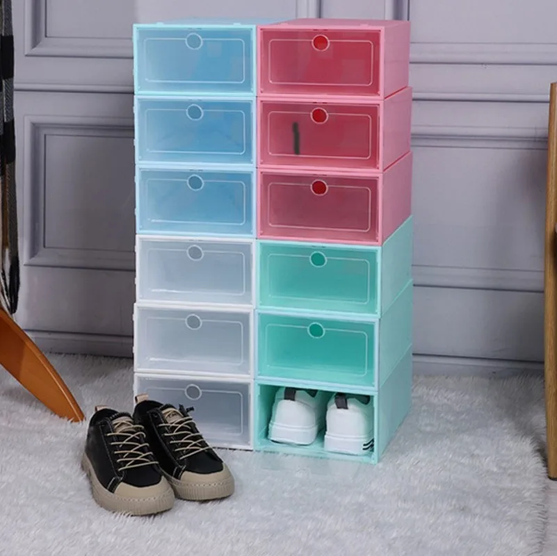 Прозрачная коробка для обуви складной пластиковый органайзер хранения 6 мест