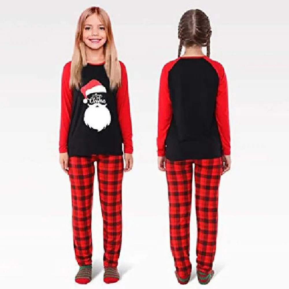 

Family Christmas Pajamas full sleeve tops and pants two pieces Set plaid Print Adult Kids warm Nightwear Outfits VKSL1054