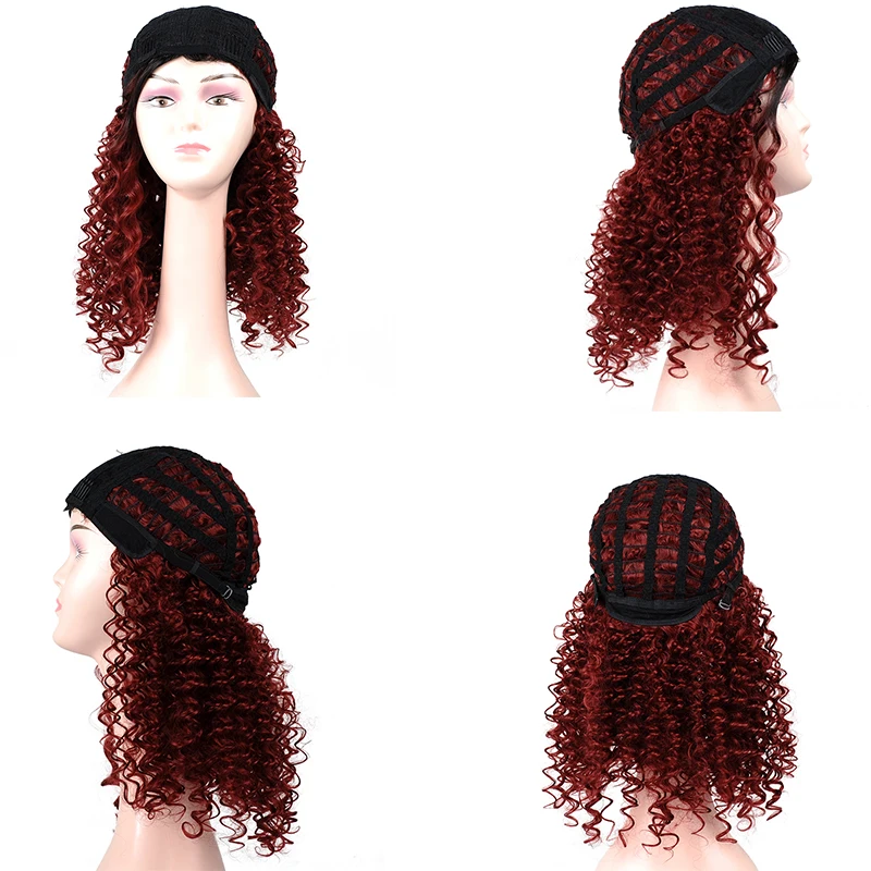 Омбре Бургундия парик длинный средняя часть кудрявый Красный синтетический