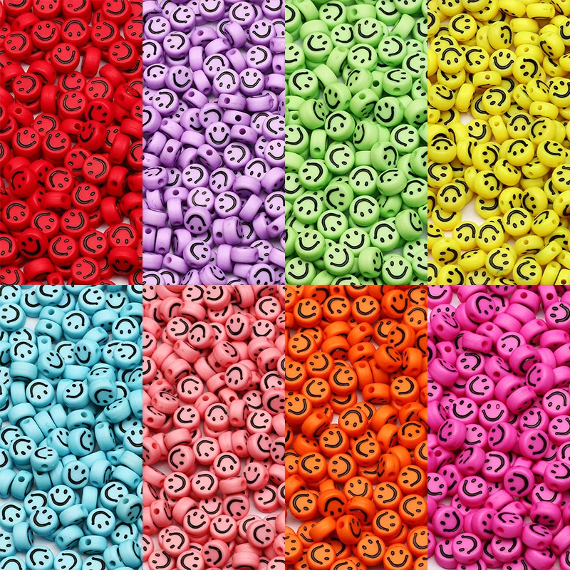 Красочные акриловые бусины со смайликом 7 мм круглые с отверстием для