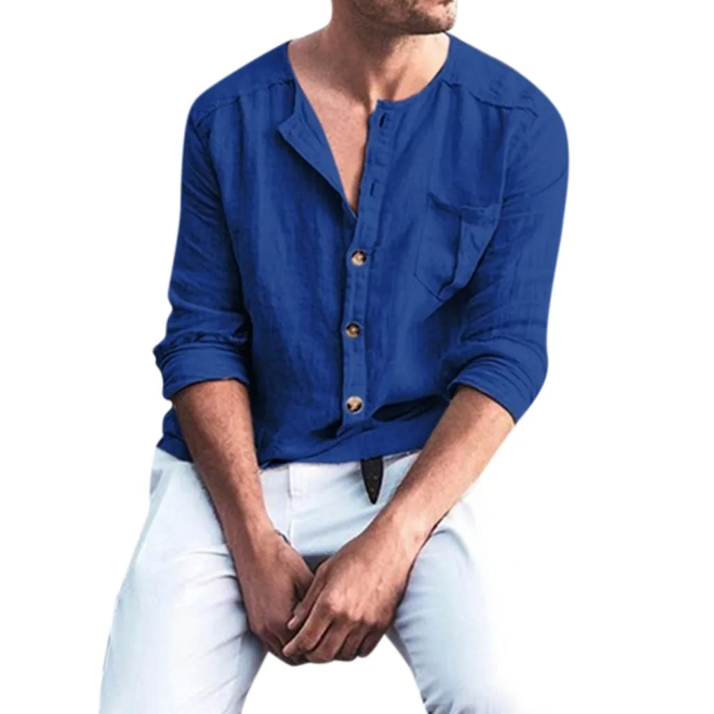 Рубашка мужская с нагрудным карманом Удобная Повседневная Свободная блузка из