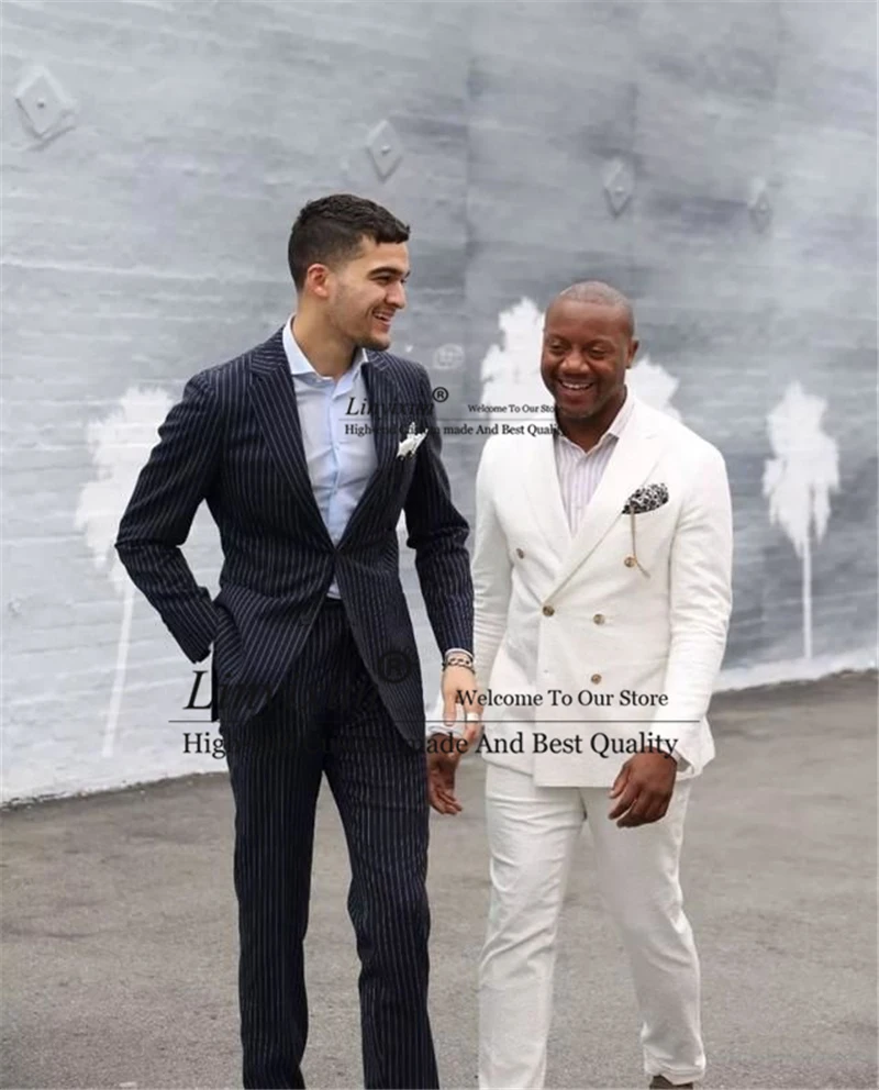 

Black Pinstripe Mens Slim Fit Suits 2 Piece For Business Formal Blazer Groom Wedding Tuxedo Suit Terno Masculino(Jacket+Pants)