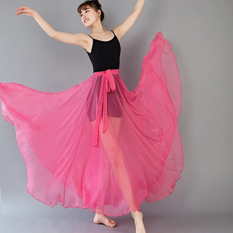 

6-Color Large Skirt Dress Ladies Satin Flamenco Dance Costume Lace-Up One-Piece Chiffon Long Skirt Skirt Classical Dance Costume