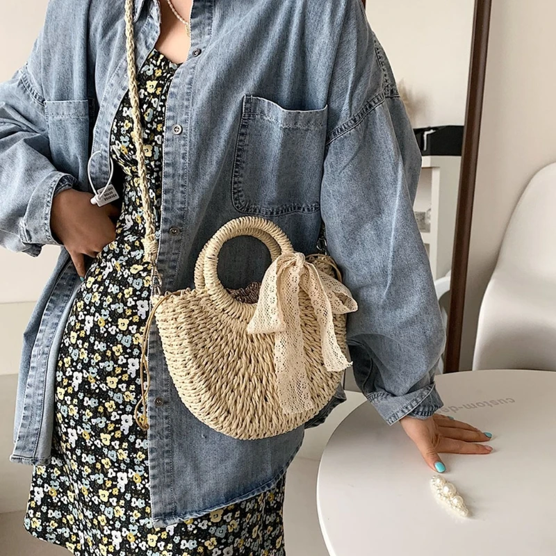 

Женская пляжная соломенная сумка-хобо, летняя плетеная Сумка, повседневная сумка для отдыха, сумка через плечо для девочек