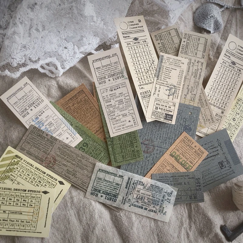 

52pcs Hand Account Retro Material Decorative Paper Junk Journal Luxury Package Bill Label Seal Material Cut Book Supplies