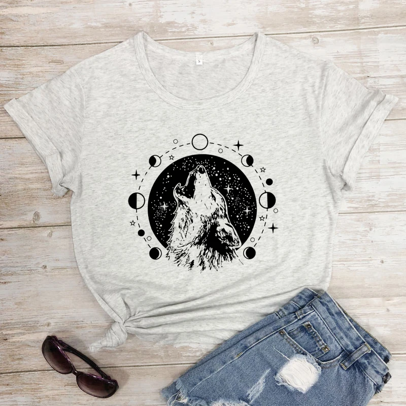 Волк Луна фазы футболка эстетика быть дикой природы модная женская Tumblr с
