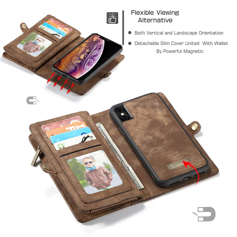 Роскошный чехол-бумажник из натуральной кожи на молнии для iPhone XS Max чехол