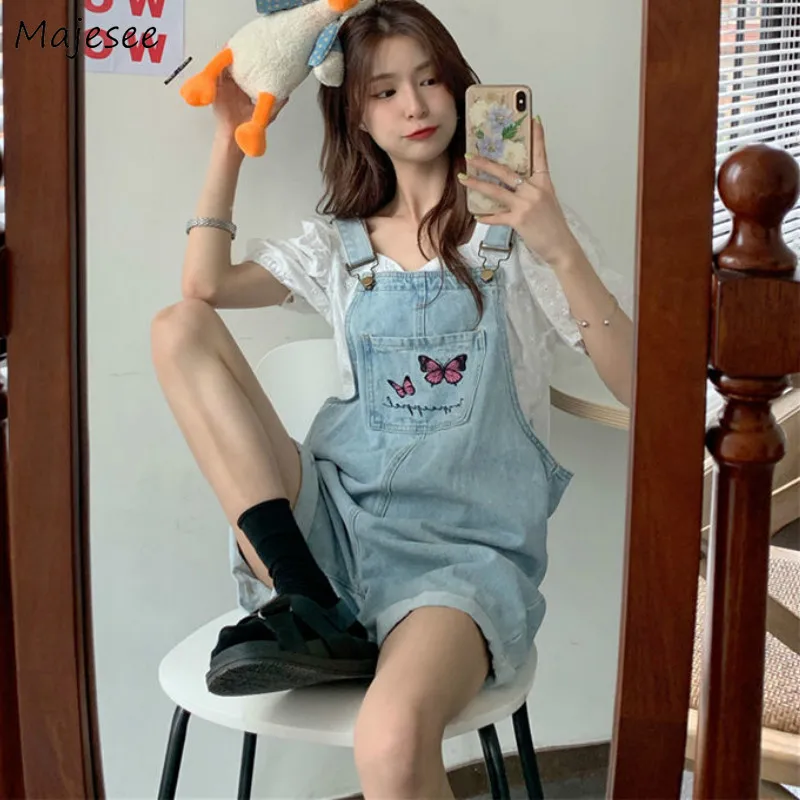 

Женские комбинезоны с бабочками, милые повседневные шикарные комбинезоны с завышенной талией для студенток в стиле преппи, уличные комбине...