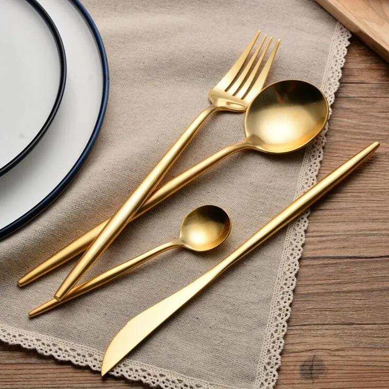 Набор золотых столовых приборов KuBac|silver dinnerware|western dinnerwarefork knife |