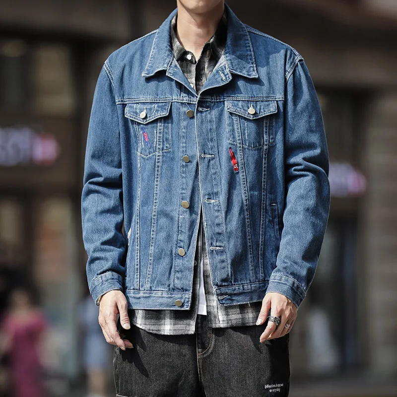 

2021 Casual Cool Men Stripe Loose Denim Cargo Jacket Overcoat Male Japan Streetwear Hip Hop Loose Jeans Coat