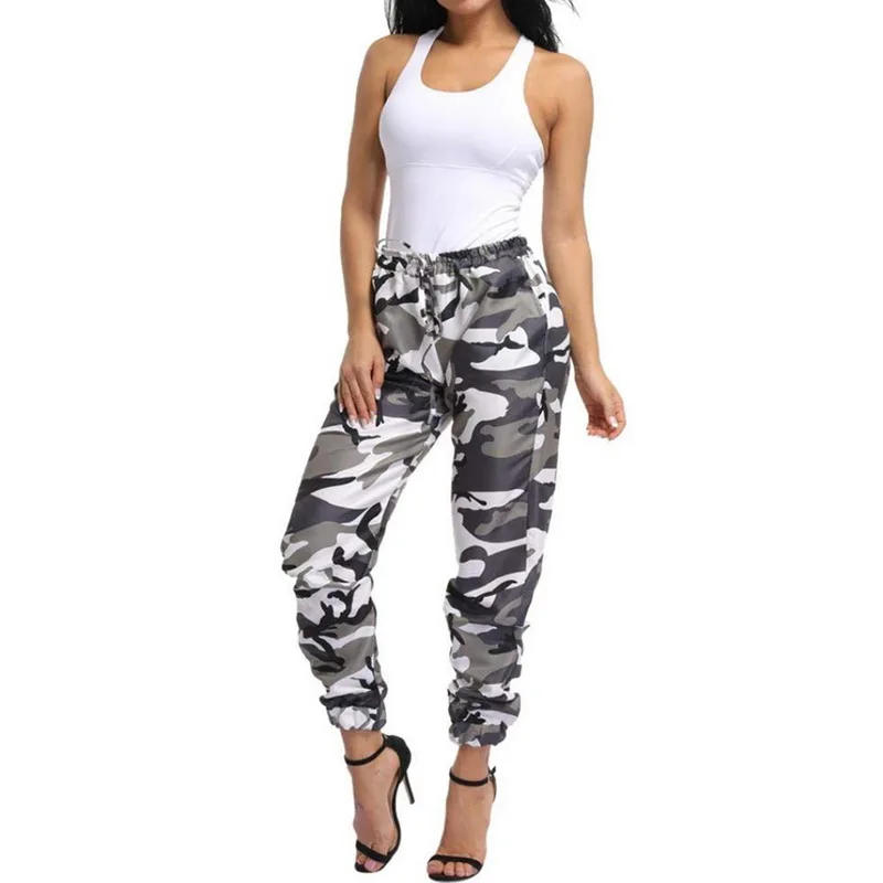 Autumn Fashion Camouflage Printed Cotton Pants Women Casual Pleated Loose Military Trousers Sportwear Gym Camo Pants Female