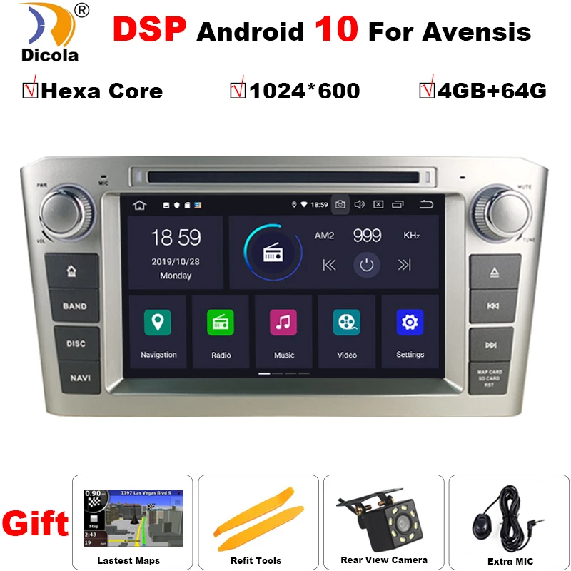 Android 10 4 + 64G IPS экран DSP автомобильный DVD плеер для Toyota Avensis T25 2003 2008 Стерео GPS