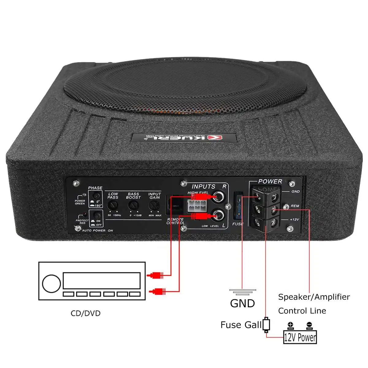 

12V 600W Car Amplifier Subwoofer 10 Inch Car Under Seat Thin Active Slim Speaker Amplifier with Remove Control Car Speaker