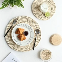 natural corn fur woven dining table mat heat insulation pot holder round coasters coffee drink tea cup table placemats mug coast