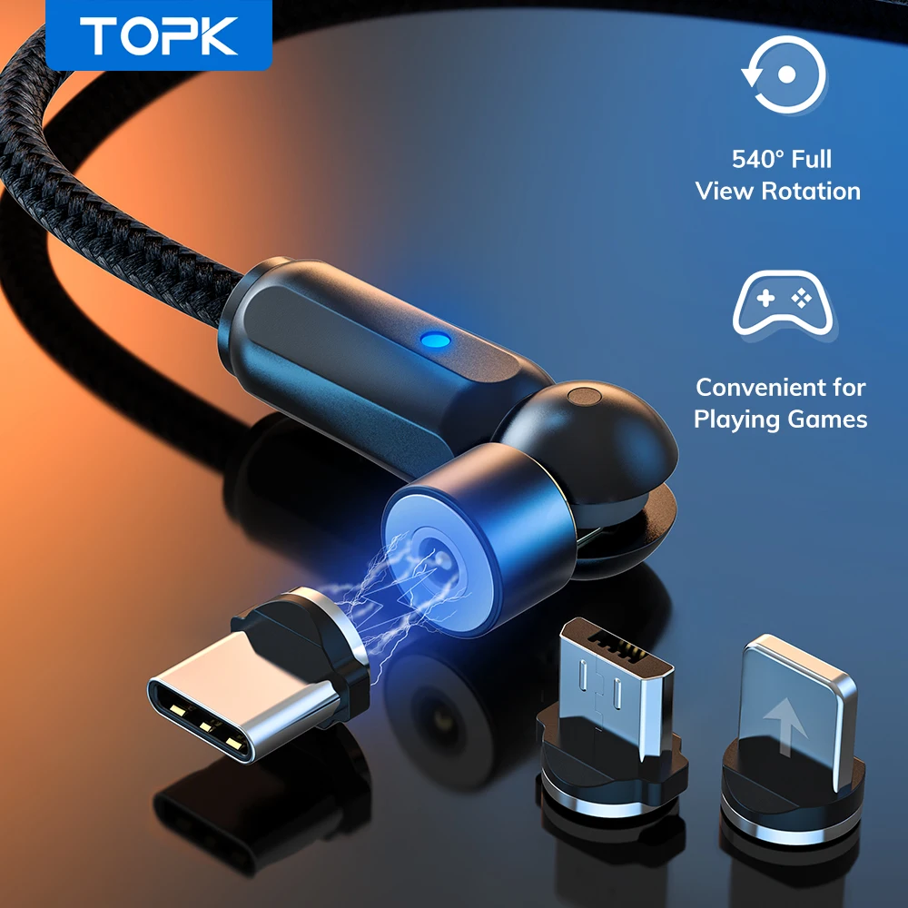 Магнитный USB-кабель TOPK AM68 поворот на 540 градусов кабель Micro USB Type-C магнитное