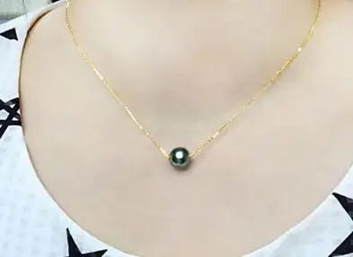 

good >>>>noble jewelry gorgeous 10-11mm south sea roundblack green pearl necklace 17.5inch 14k