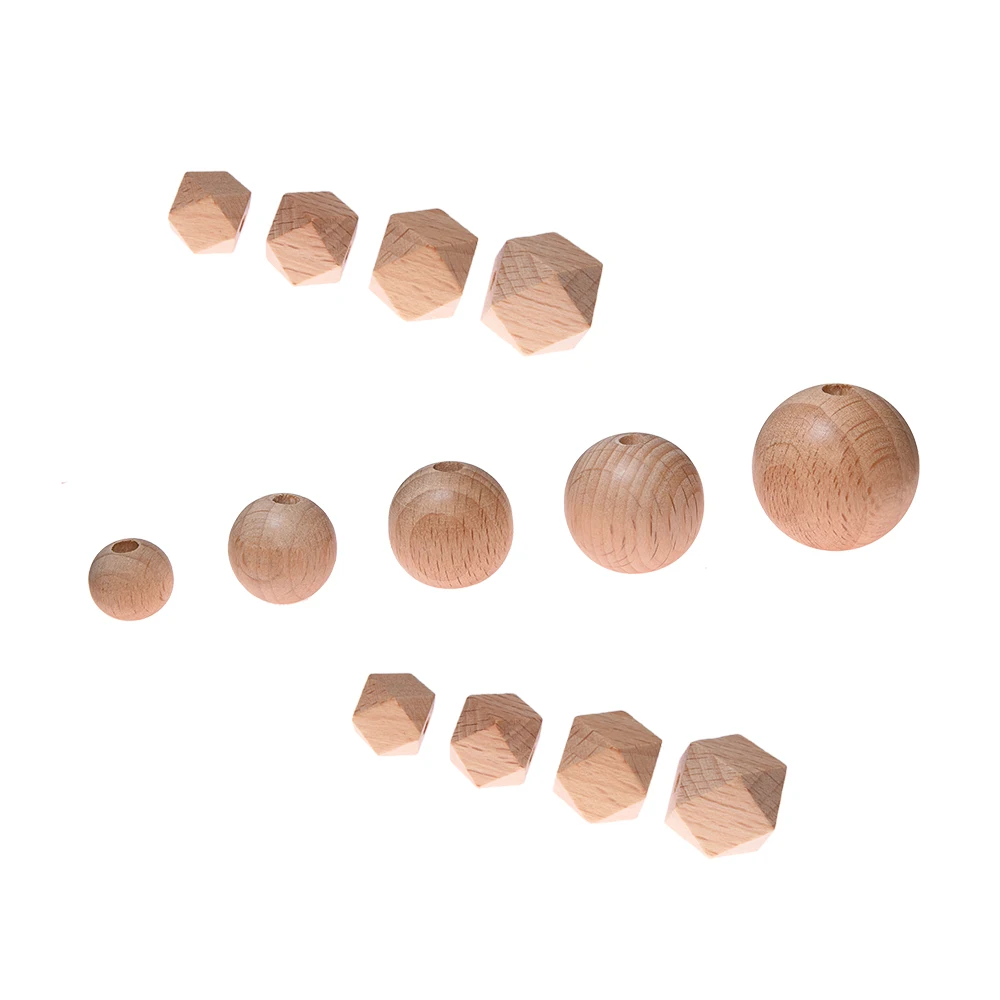 100pcs Multi Size Round Hexagon Beech Wood Baby Teething Beads Chewable Baby Teether Pacifier Bracelet Necklace Jewelry Making