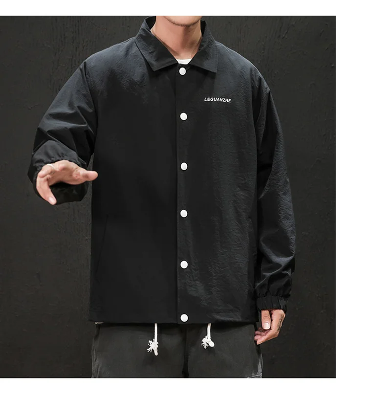 VOGUELEO Men'sJacket Япония Стиль отложной воротник сплошной черный оранжевая верхняя