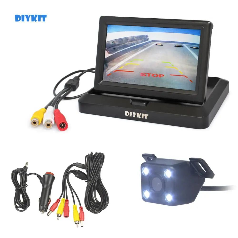 

DIYKIT 5inch Foldabel Car Monitor LED Night Vision Backup Reverse Camera Car Rear View Camera Easy Connect
