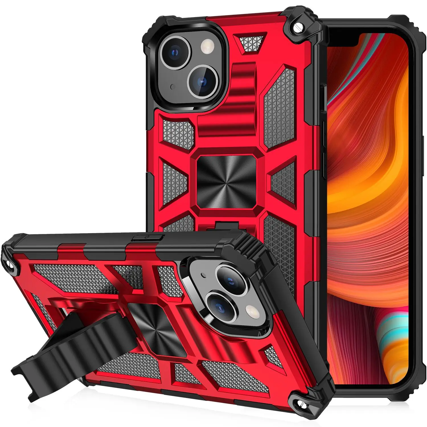 

Bracket Armor Phone Case For iPhone 12 11 13 pro max 6 7 8P X XS XR 6 7 8g With Metal magnetic Rugged Shockproof Back Cover