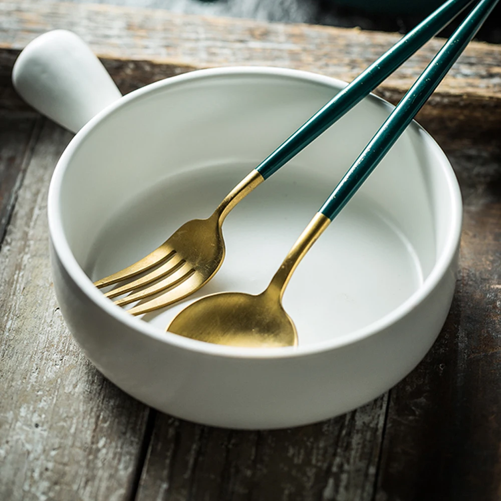 Керамическая чаша MUZITY с ручкой фарфоровая для салата или фруктов 6 дюймов