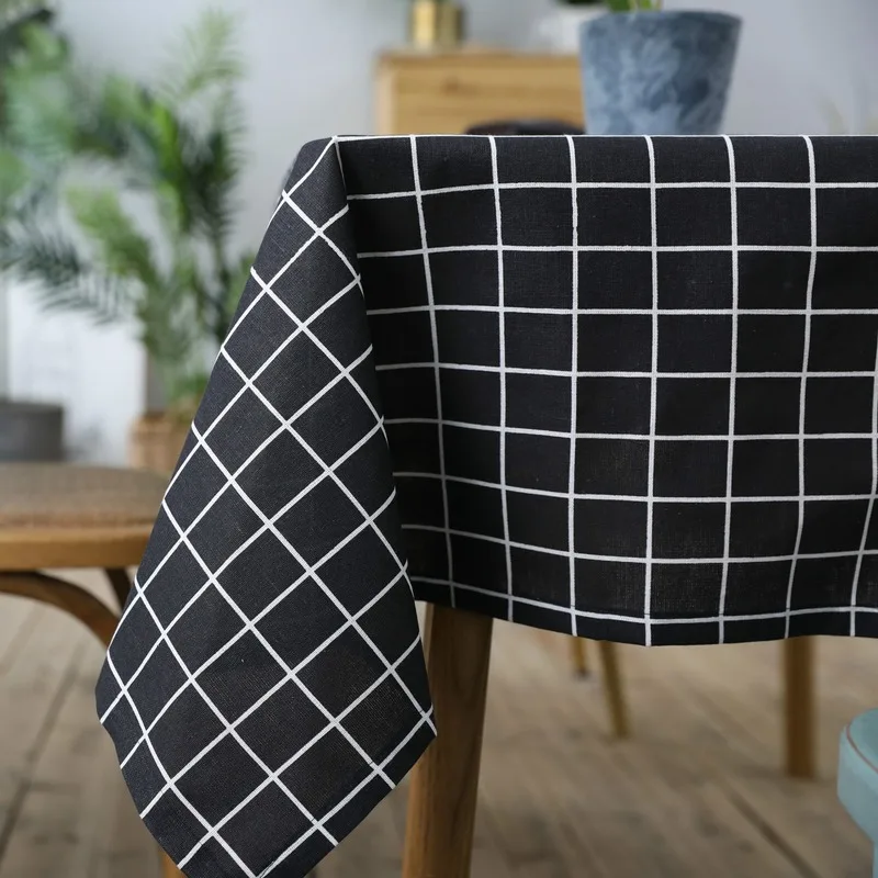 Простой стиль черное клетчатое декоративное хлопковое белье скатерть покрытие