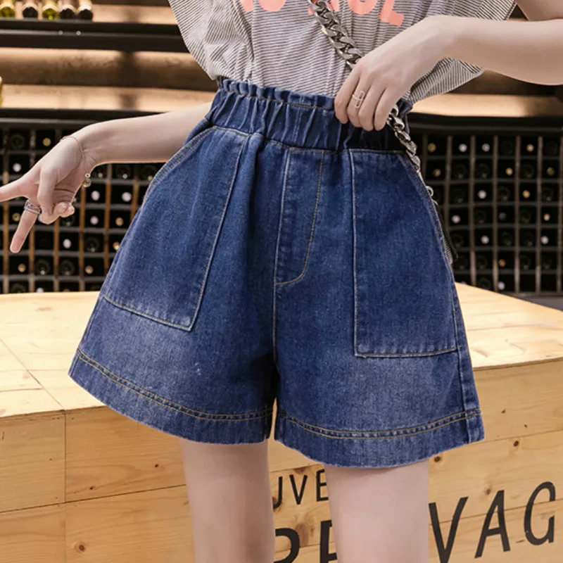 Шорты женские джинсовые с эластичным поясом большие размеры S M L XL 2XL 3XL 4XL 5XL на