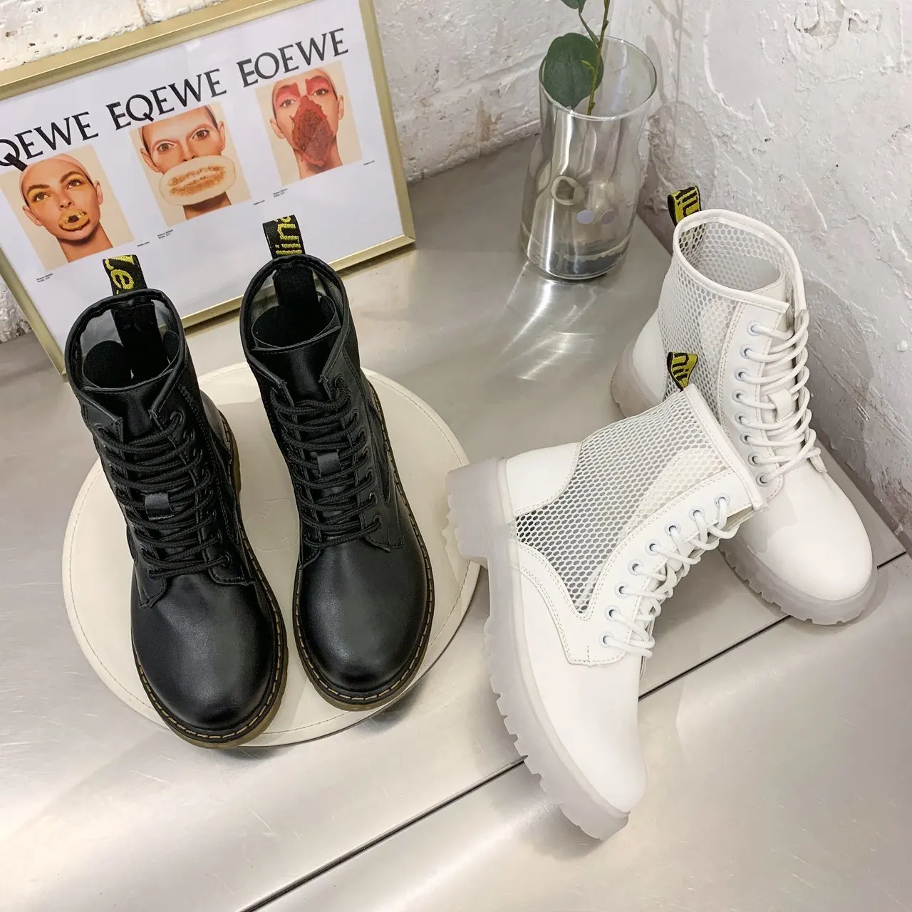 

Hollow Sandals Women 2021 New Thick-heeled Roman Short Boots Shoes Mesh Baotou Lace Sandals Women