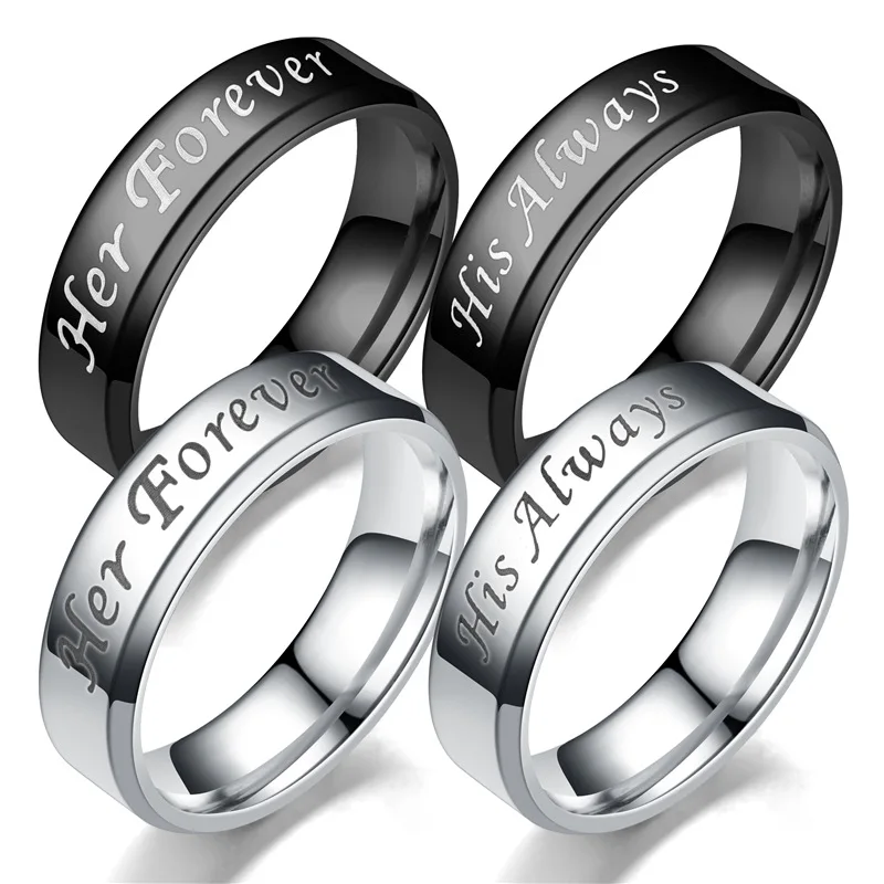 

His Always Her Forever Couple Rings Rings With Stones Men Ring Silver 925 Women Ring Stainless Steel Cock ring Signet-ring Men's