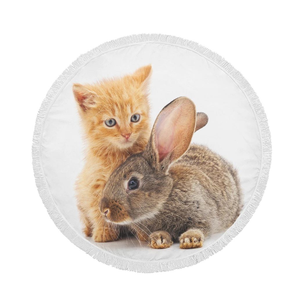 Круглое пляжное полотенце Kitty And Bunny подарок на пасхальную ферму из микрофибры с