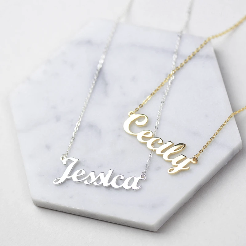 Customized Font Name Charm Necklace Personalized Custom Handwriting Name Plate Pendants Necklaces Link Chain Jewelry Women Gift
