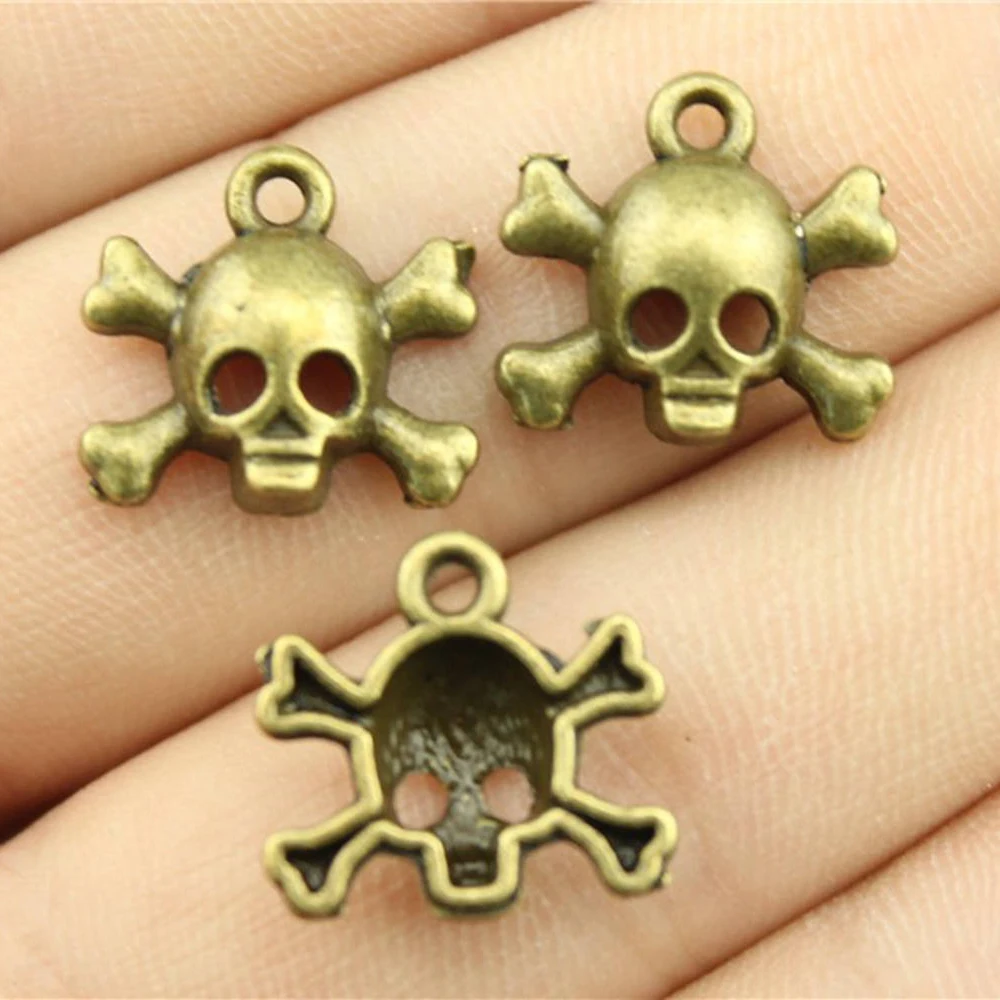 

100pcs 15x14mm Vintage Skull Pendants Charm For Jewelry Making Antique Bronze Color Skull Pendants Charm Skull