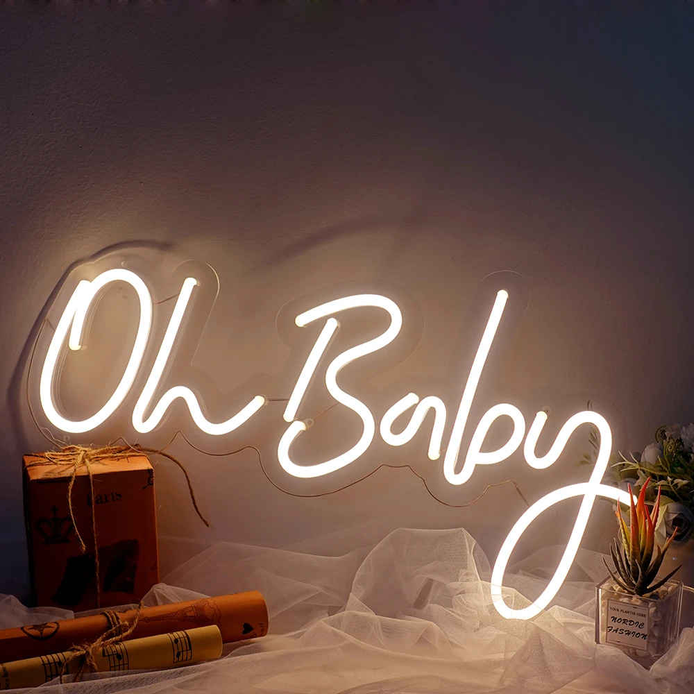 Oh Baby Neon Sign for Wall Decor with Dimmable Switch 23.5 x 11.8 inches Warm white Neon Light Baby Party Gifts
