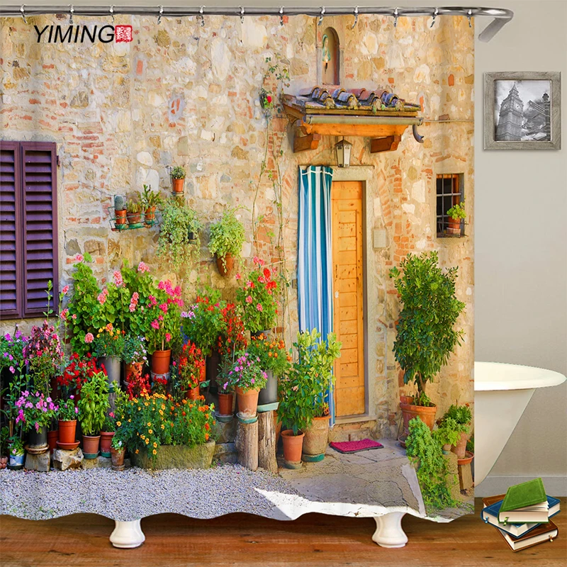 Европейская ретро архитектура деревенская улица 3D Ландшафтный принт занавеска