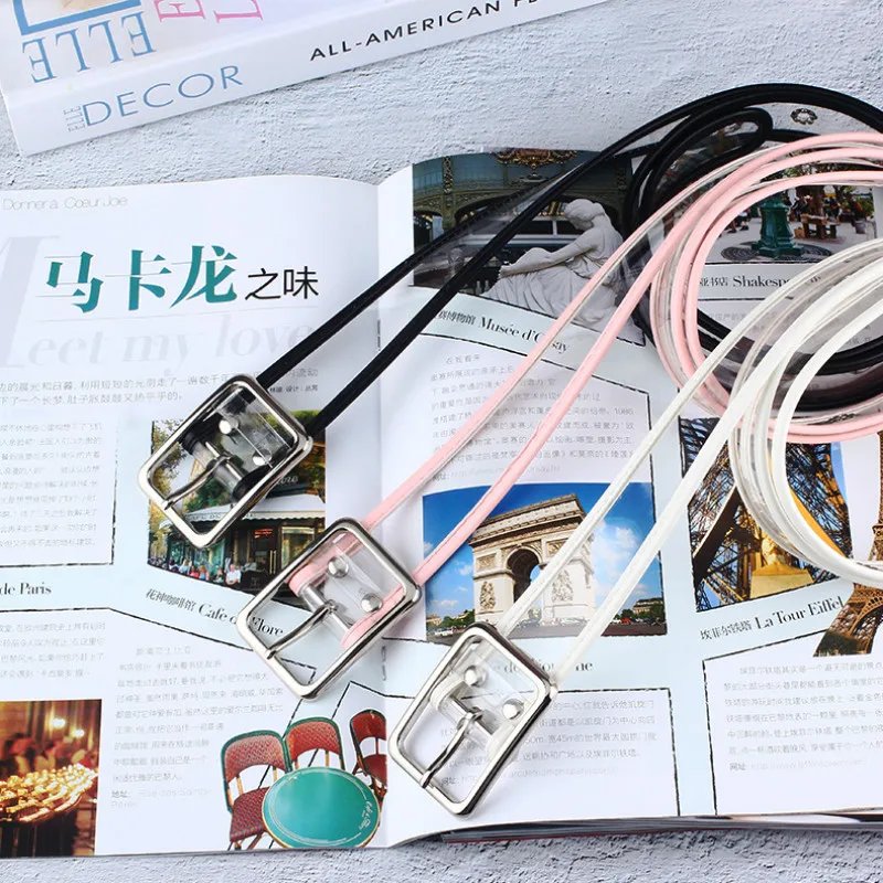 Ремень резиновый женский прозрачный длинный пояс с регулируемой талией пряжкой