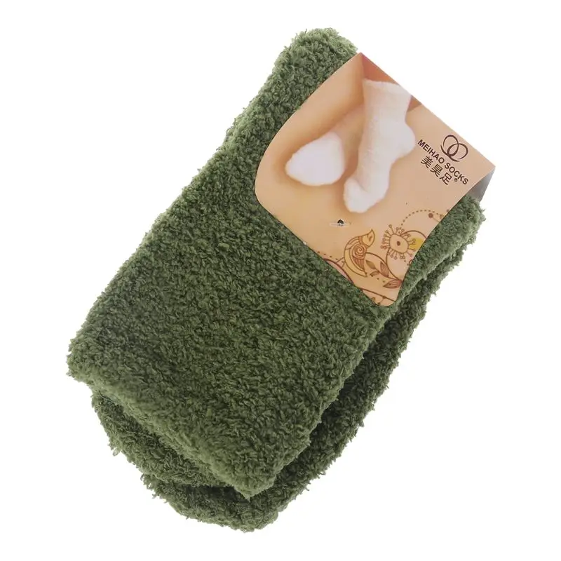 

Womens Winter Fluffy Long Socks Thick Warm Coral Fleece Sleep Floor Candy Color F42F