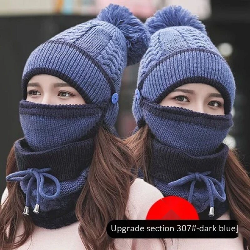 

Winter Beanie Hat Scarf and Mask Set 3 Pieces Thick Warm Knit Cap For Women