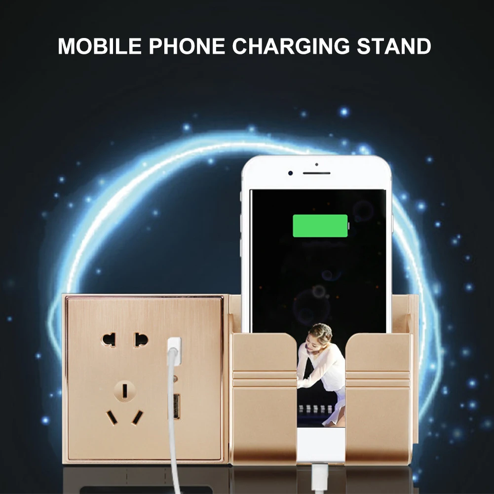 

Household Phone Wall Mount Holder Adhesive Punch Free Remote Control Holder Plug Organizer For Home Bedroom Office Storage
